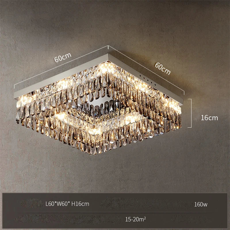 plafonnier led carré rectangulaire en cristal doré intensité variable - vue 14 sur 18