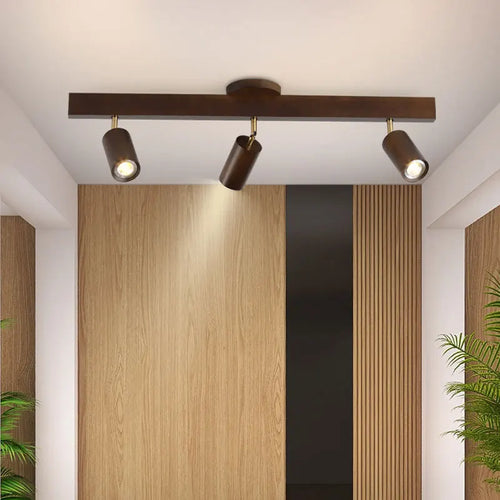 Grain de bois Led lustres avec projecteur pour salon chambre plafonniers éclairage décor noir Lustre cuisine luminaire
