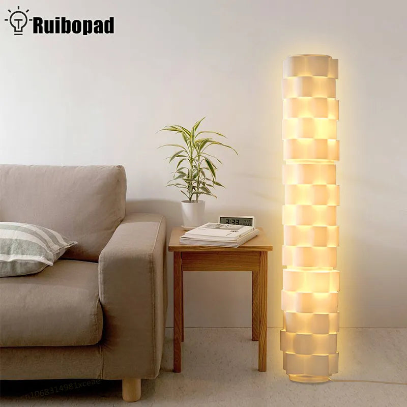 Lampadaire LED design moderne tissu blanc - vue 2 sur 6
