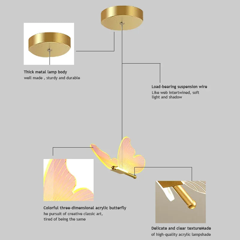 Suspension LED papillon en acrylique au design moderne - vue 6 sur 15