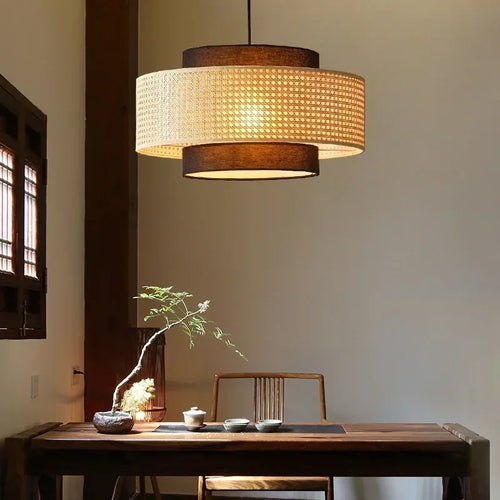 lustre rétro en rotin tissé pour décoration intérieure - vue 4 sur 9
