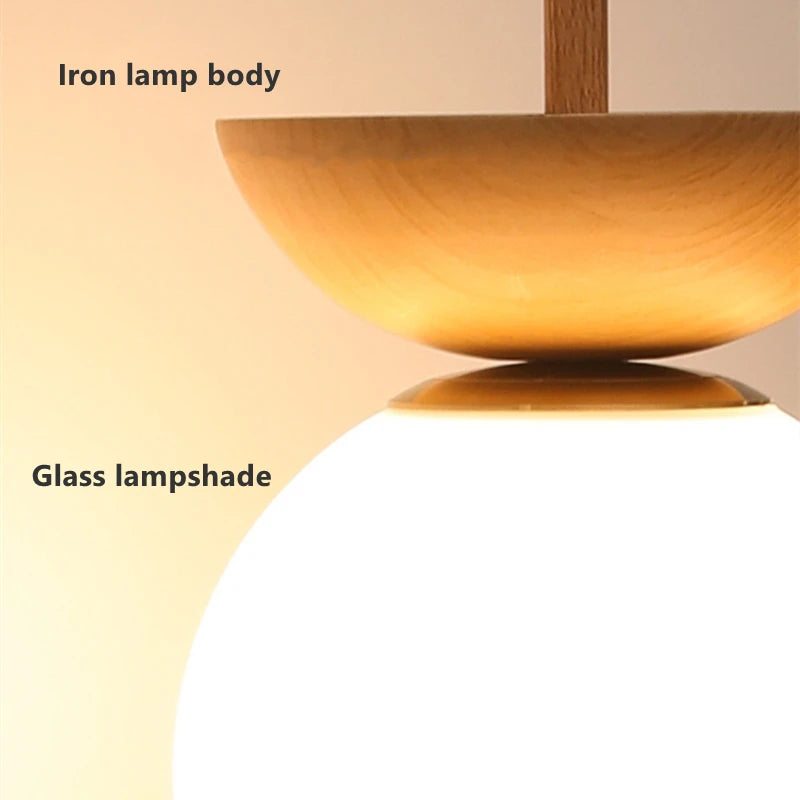 plafonnier led rond en verre avec abat jour en bois - vue 7 sur 10