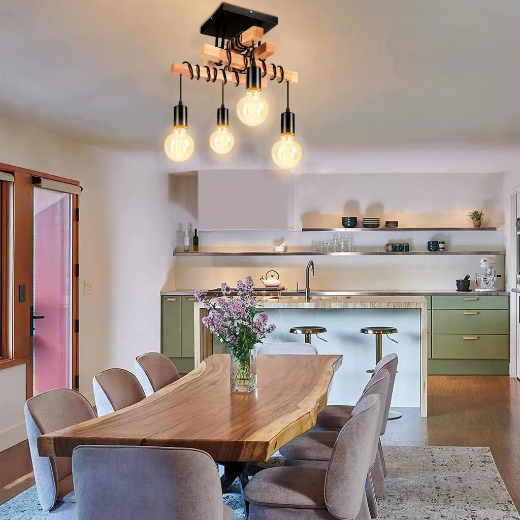 Vintage industriel bois plafond suspension lumières rétro Loft éclairage cuisine île suspension lampe Restaurant lustres Luminaire - vue 5 sur 7