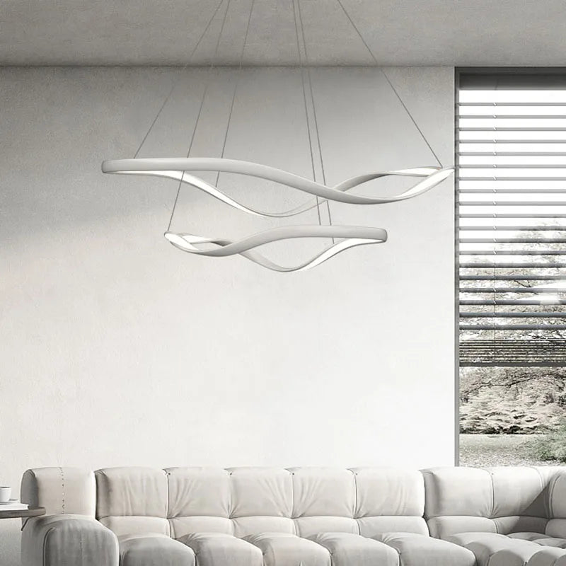 lustre led moderne en aluminium avec cordon d'anneau irrégulier réglable - vue 5 sur 21