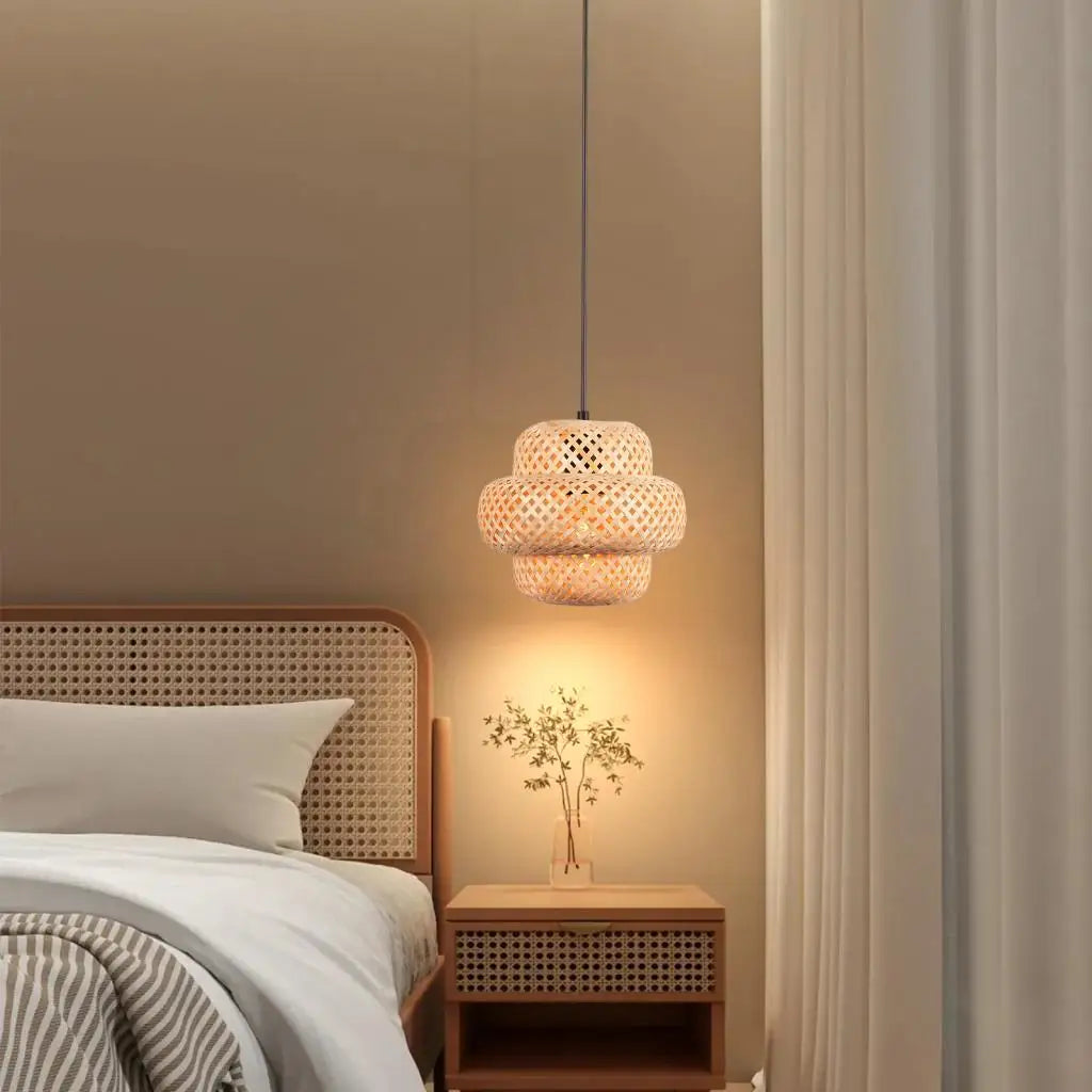 lustre tissé à la main en bambou avec led intégrée - vue 2 sur 16