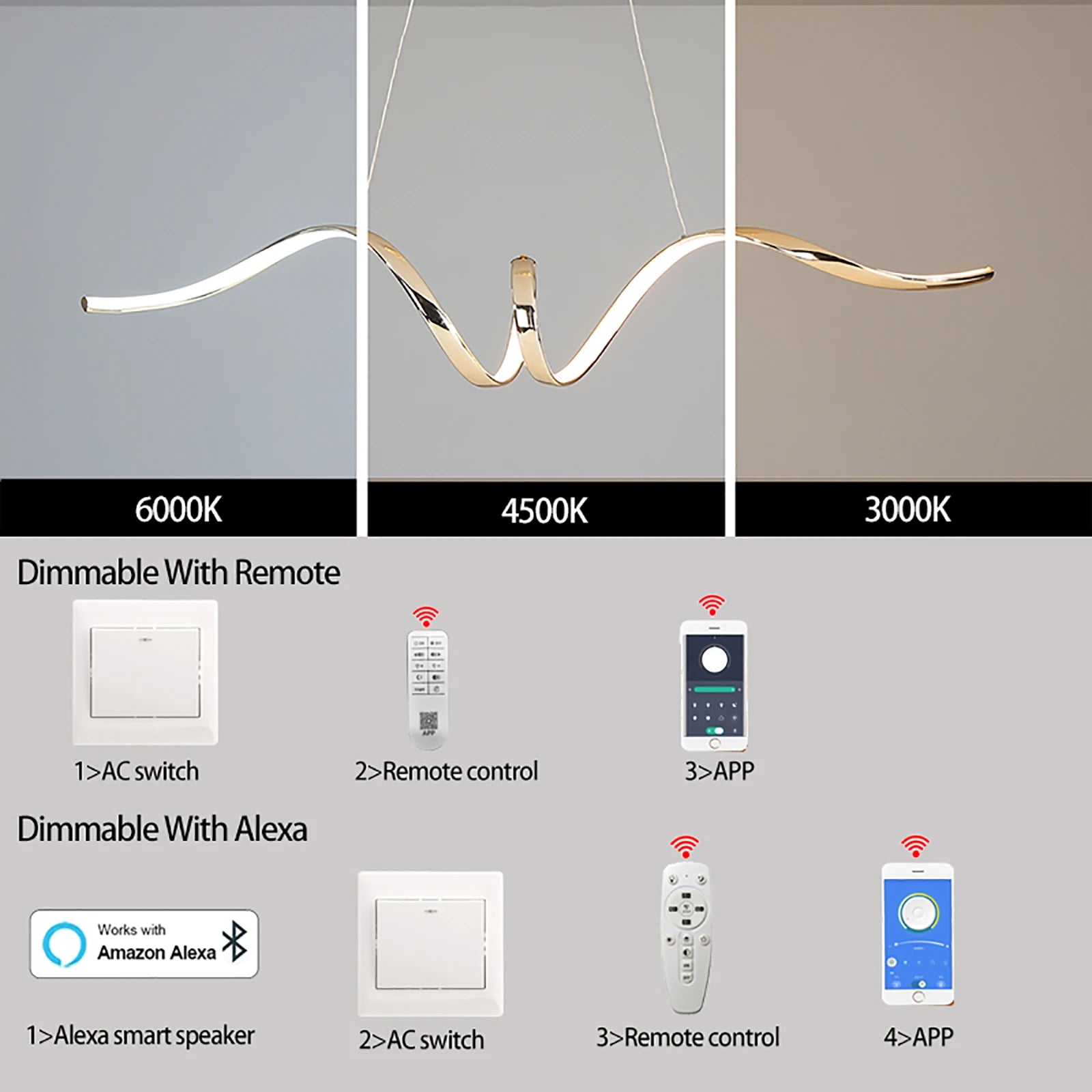 Suspension moderne LED lumière chromé design spirale - vue 6 sur 8