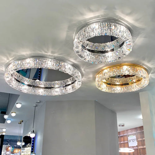 lustre moderne en cristal chrome rond nordique led suspendu - vue 8 sur 8