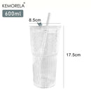 Gobelet verre rayé 600 ml avec couvercle paille