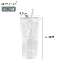 Gobelet verre rayé 600 ml avec couvercle paille