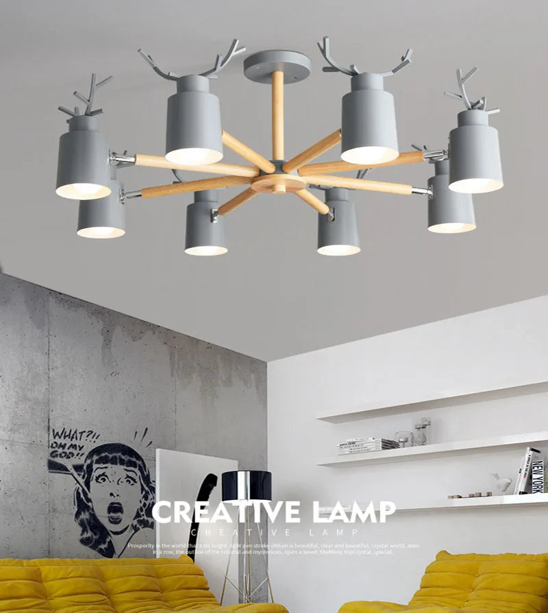 Lustre en rondins scandinave salon chambre plafond suspension luminaires cuisine plafond éclairage cerf design e27 lumière