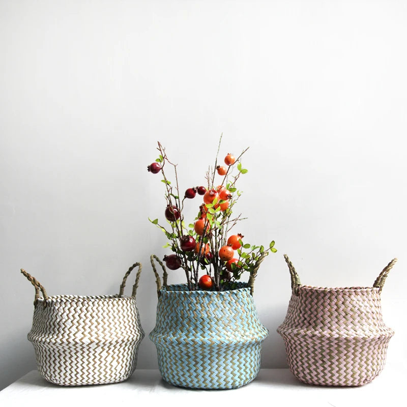 paniers de rangement en osier boho décor pliables fait main - vue 3 sur 8