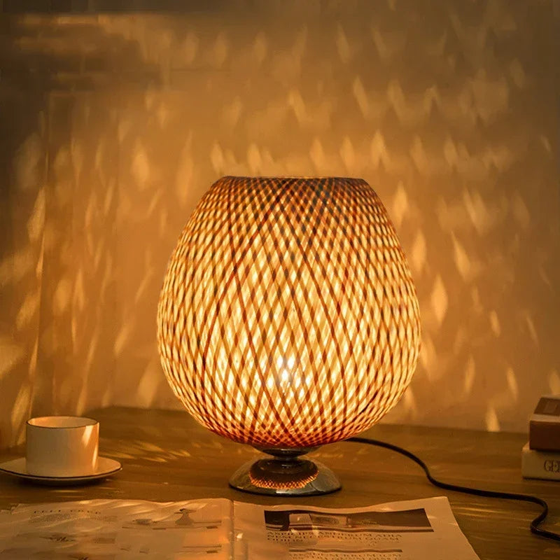 lampe de bureau vintage en bambou artisanale en bois naturel - vue 14 sur 14