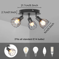 Spot de Plafond 3 Voies Rotatif - Spot Plafond Noir/Blanc Plafonniers E14 - Spot Luminaires Fil Cage Mur