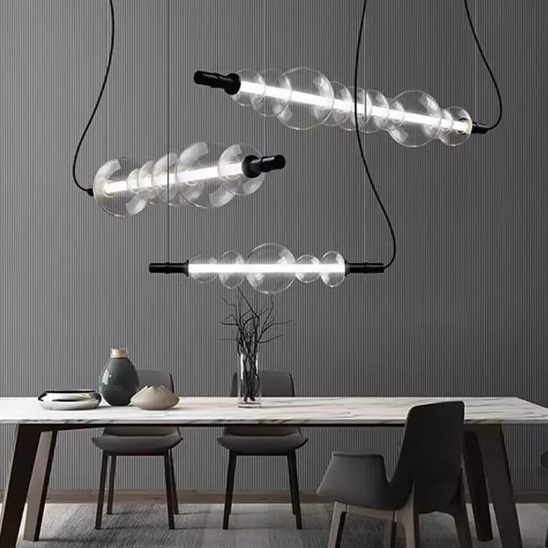 lustre moderne en bande de verre avec lumière led pour décoration maison - vue 5 sur 9