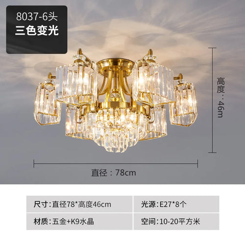 plafonnier moderne en cristal doré avec éclairage led trois couleurs - vue 13 sur 13