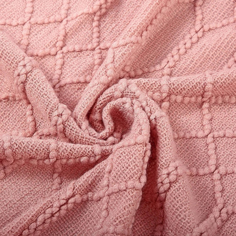 Plaid tricot doux avec pompons style salon chambre - vue 3 sur 6