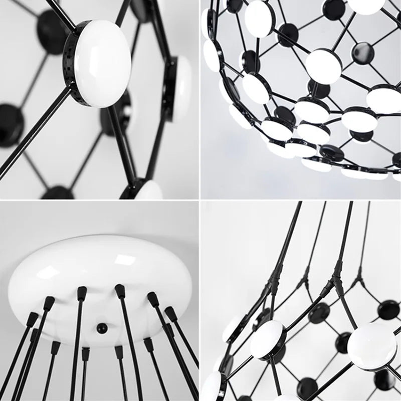 Postmoderne Créatif Noir Et Blanc Pièces D'échecs Suspension Lumière Grille Lustre Suspension Pour Salle à manger Salon Lumière Lampe À Led - vue 6 sur 9