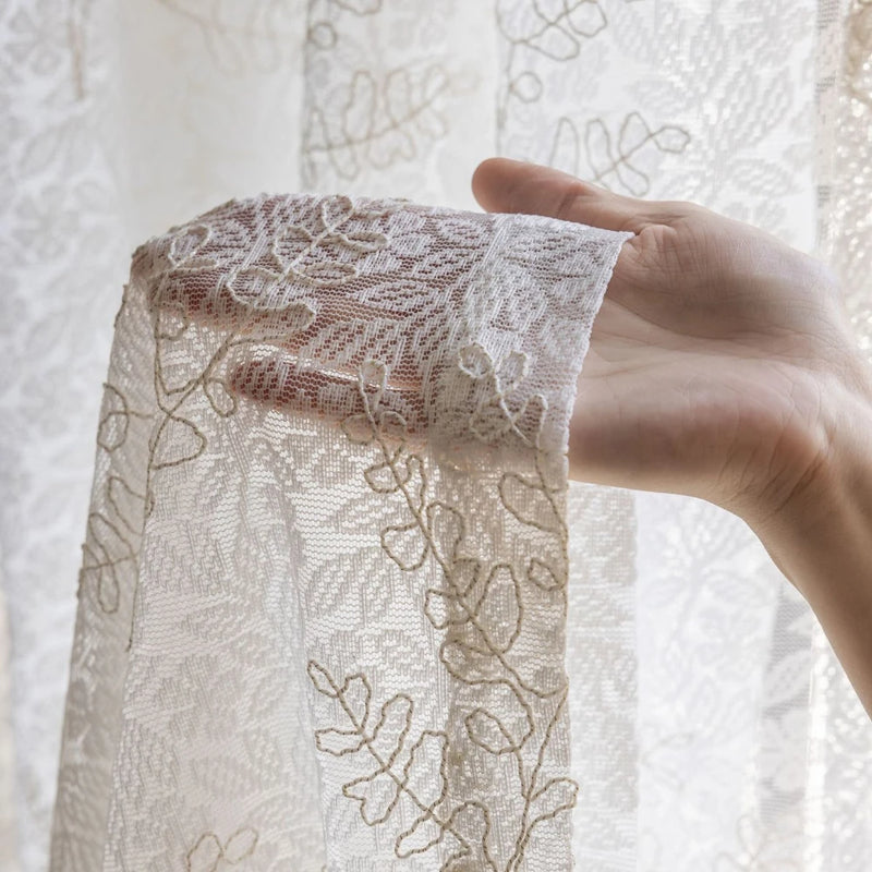 Voilage tulle brodé motifs feuilles pour salon chambre