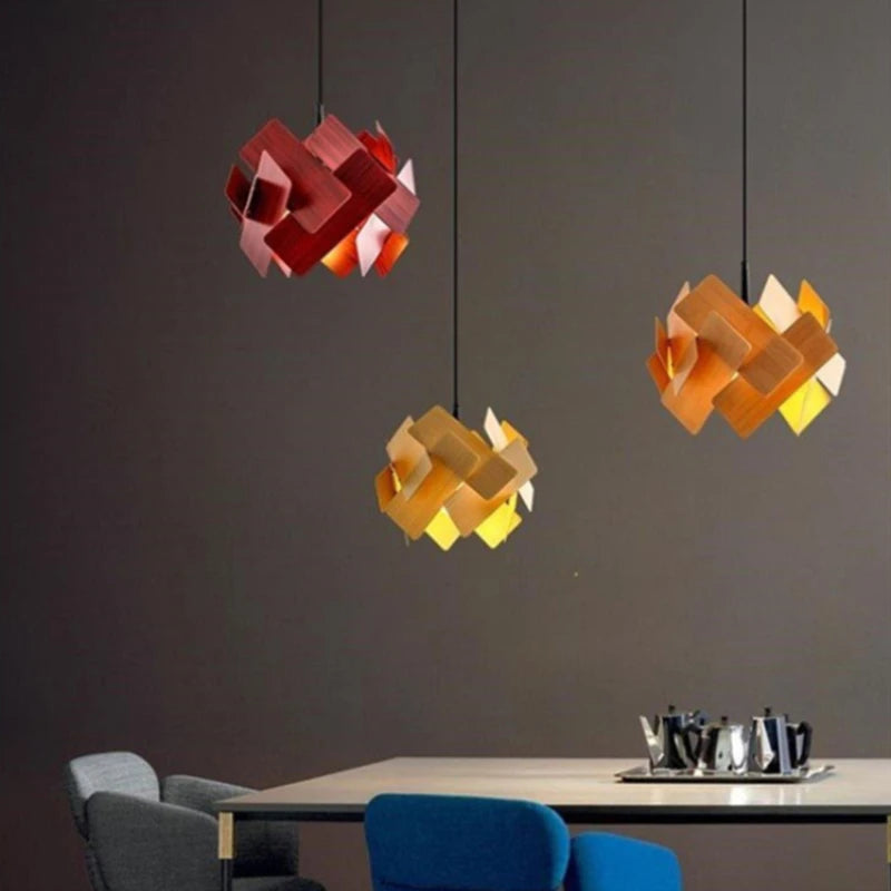lampes suspendues créatives en bois avec cordon réglable - vue 2 sur 10