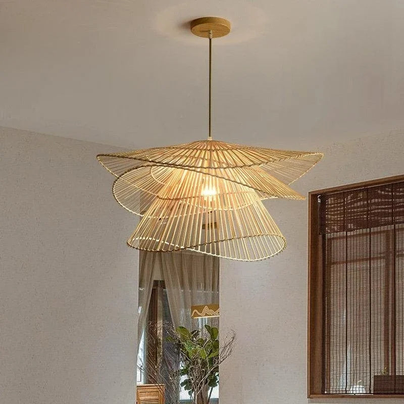 lustre en rotin fait à la main multi-étages moderne créatif - vue 4 sur 13
