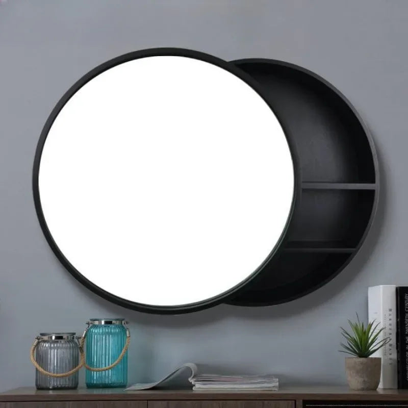 armoire de rangement murale avec miroir décoratif rond - vue 5 sur 8