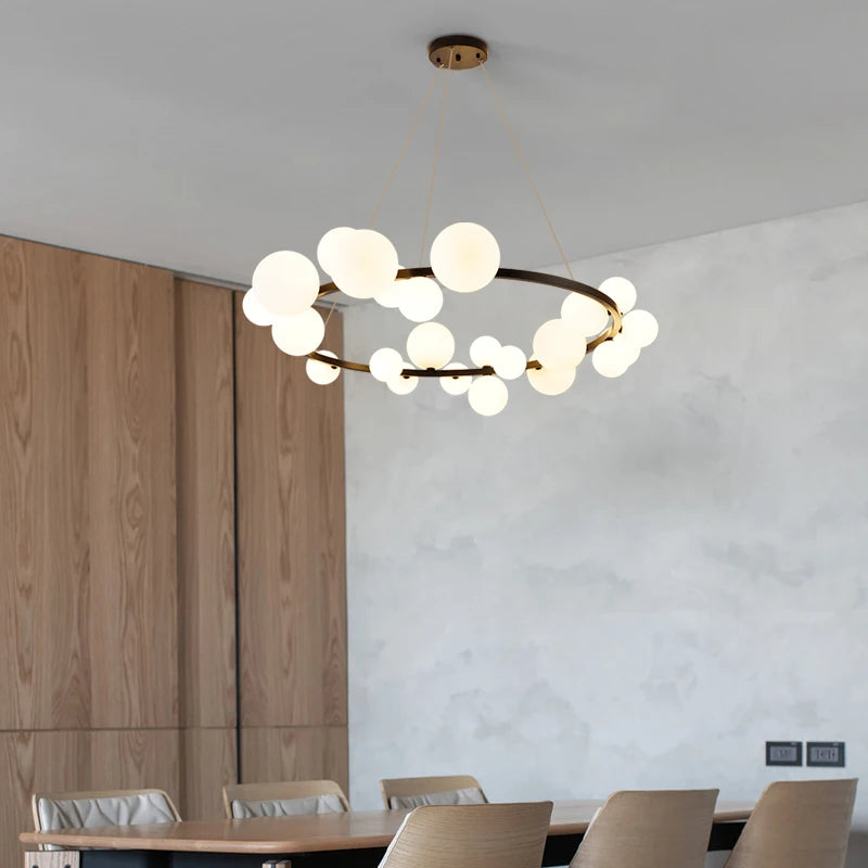 lustre moderne en verre et métal réglable en hauteur pour décoration - vue 2 sur 18
