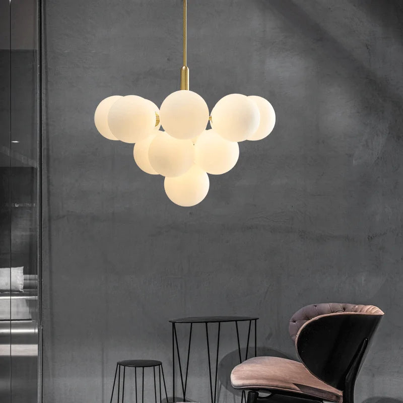 lustre nordique en cuivre design créatif en verre à LED - vue 4 sur 9