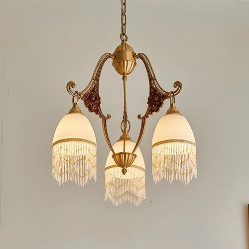 lustre rétro en cuivre avec pampilles vintage médiévales - vue 4 sur 8