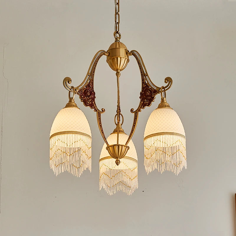 lustre rétro en cuivre avec pampilles vintage médiévales - vue 3 sur 8