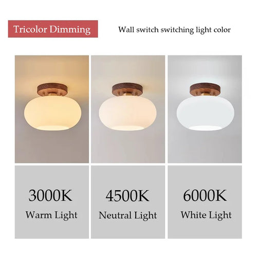 Walnut Wood ceiling light, Wabi-sabi Modern style, Aisle lighting for Bedroom, Living, Corridor, Aisle balcony, Entrance Hall - vue 3 sur 7
