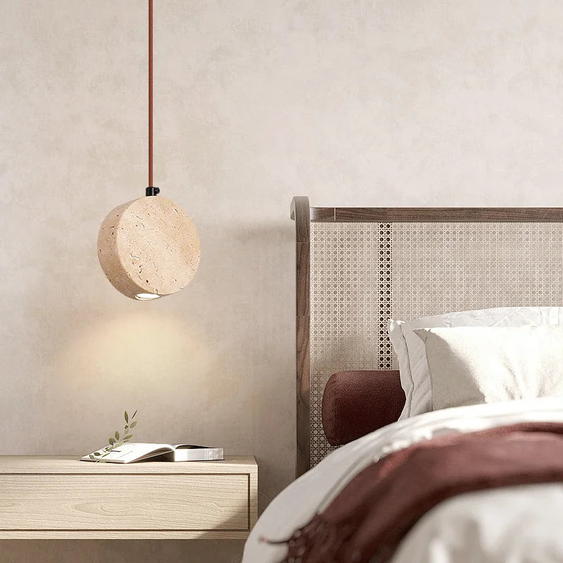 lustre vintage avec abat-jour cloche en pierre naturelle - vue 5 sur 6