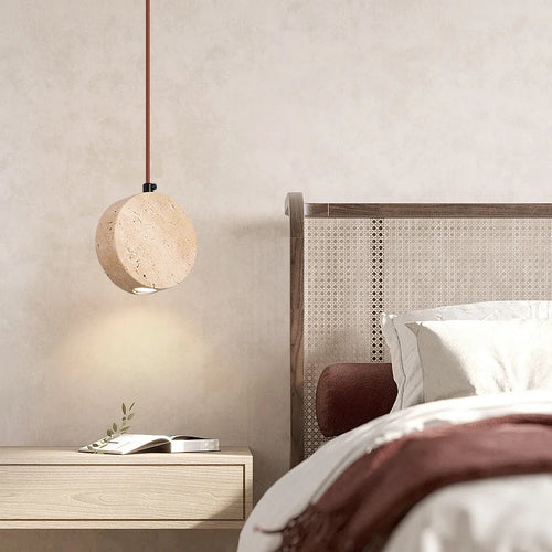 suspension vintage en pierre naturelle avec abat-jour cloche - vue 6 sur 6