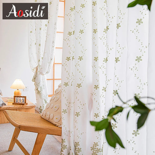 Voilage tulle brodé floral décoratif pour salon cuisine