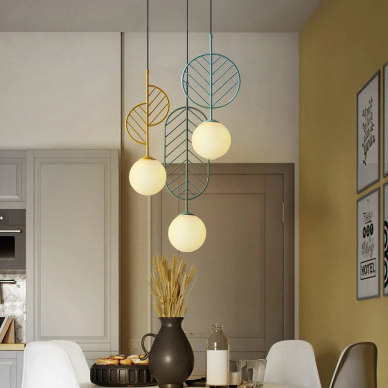 suspension modernes en fer macaron led boule de verre