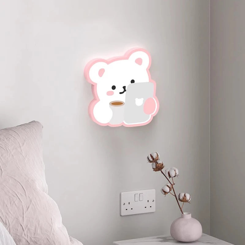 applique murale ours rose pour chambre d enfant mignonne moderne - vue 4 sur 8