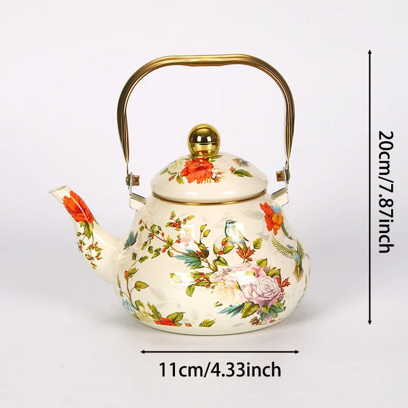 Bouilloire email vintage florale poignée dorée 1 5l - vue 5 sur 5