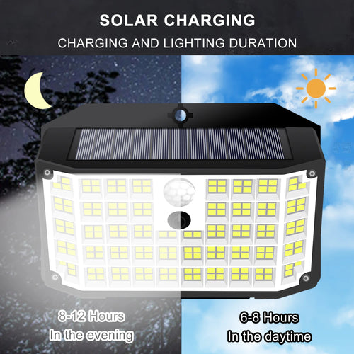 Lumières extérieures solaires 176 LED lumières d'inondation de capteur de mouvement actionnées solaires IP65 imperméabilisent la lampe de mur de 3 Modes pour la cour extérieure de porche - vue 5 sur 10