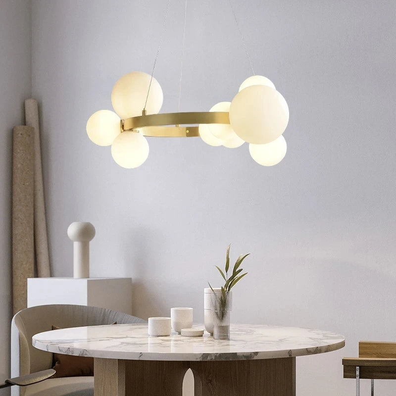 lustre moderne en verre et métal réglable en hauteur pour décoration - vue 7 sur 18