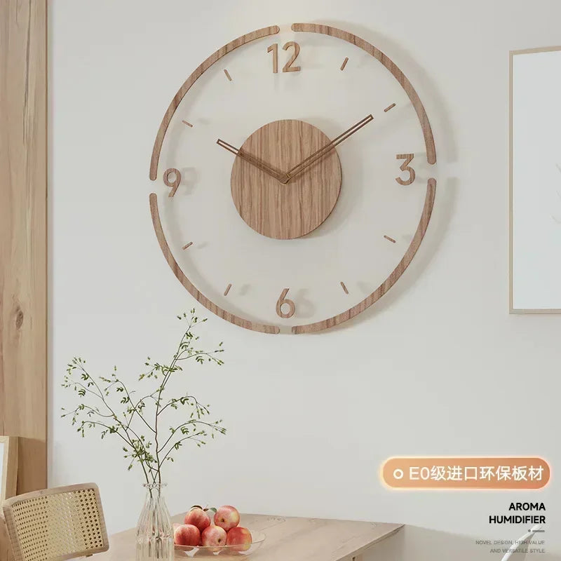 horloge murale silencieuse en bois massif design nordique créatif - vue 9 sur 12