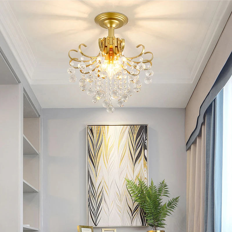 2024 Modern Crystal Chandelier Creative Design Black/Gold Corridor Ceiling Lamp Applicable To Porch Restaurant Lamps - vue 3 sur 15