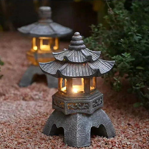 sculpture de jardin lampe solaire en résine design japonais étanche