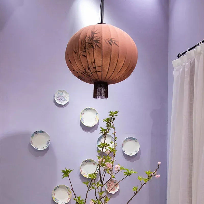 lustre en tissu japonais style médiéval zen pour décoration intérieure - vue 6 sur 18