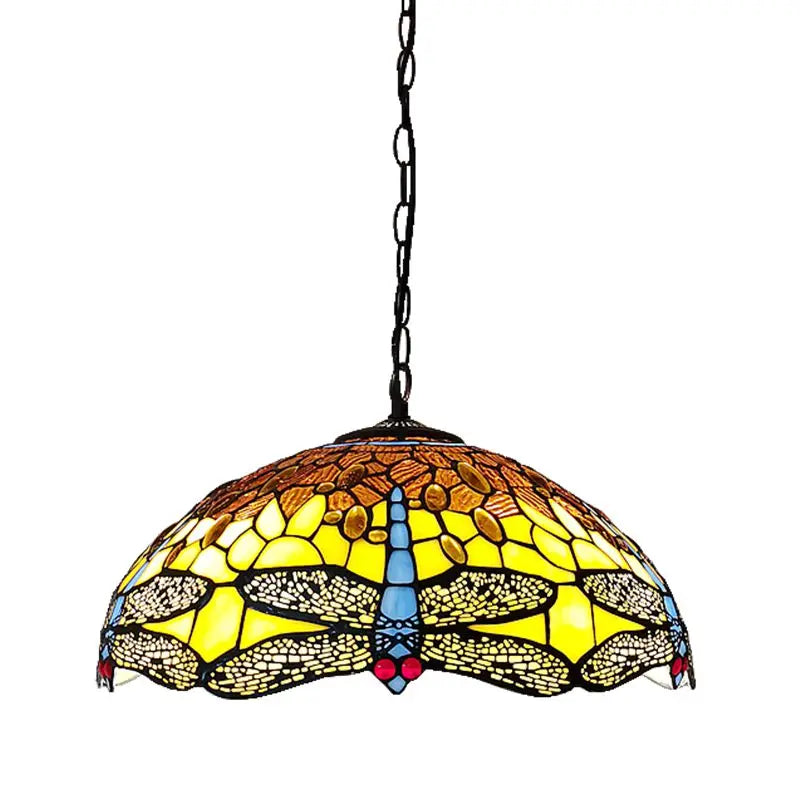 American 16 Inch Dragonfly Chandelier Tiffany Style Coffee Restaurant, Bar, Indoor Bar Lighting, Glass Antique Art Creativity - vue 6 sur 6