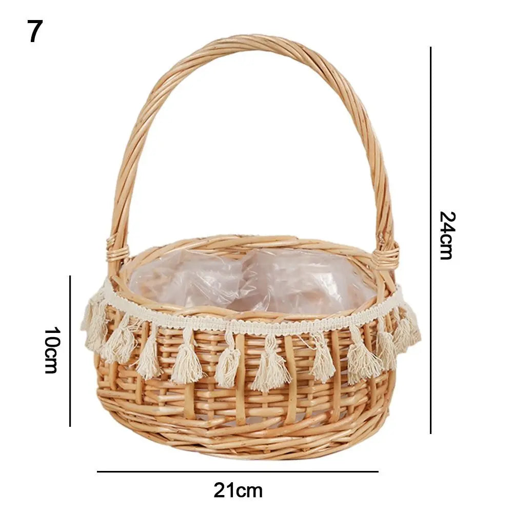 panier tressé en rotin demi-lune avec poignée robuste - vue 13 sur 13