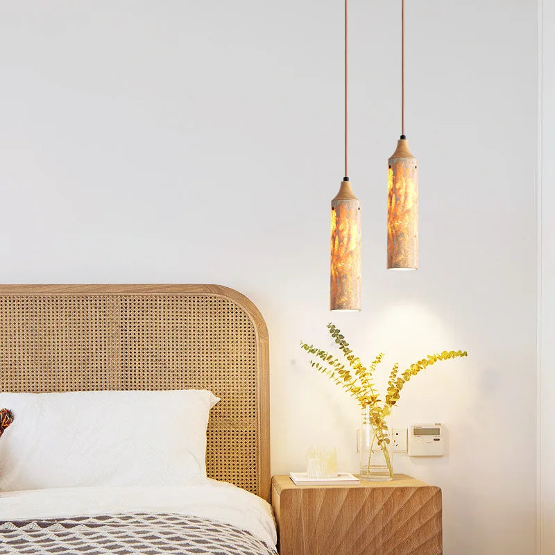 suspension en bois et pierre naturelle pour intérieur décoratif
