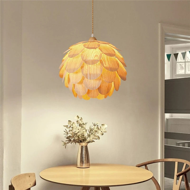 lustre créatif en bambou forme fruits de pin éclairage nordique led - vue 4 sur 10