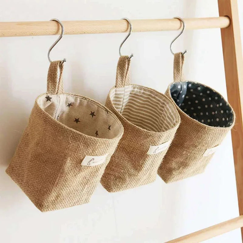 lot de 3 paniers suspendus en toile de jute pour rangement décoratif - vue 3 sur 13