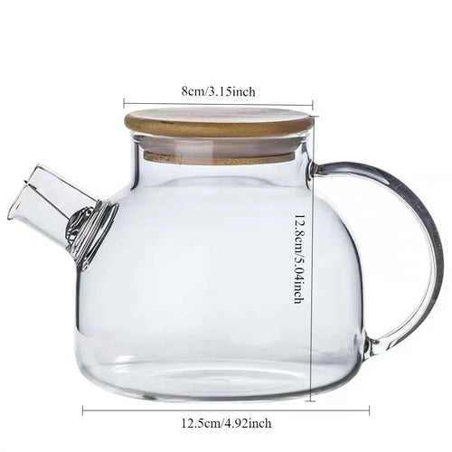 théière en verre avec filtre amovible couvercle bambou
