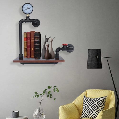 étagère murale rétro en bois style industriel pour livres - vue 2 sur 6