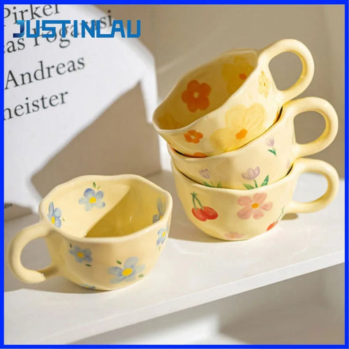 Mug ceramique artisanal floral forme irreguliere 300ml